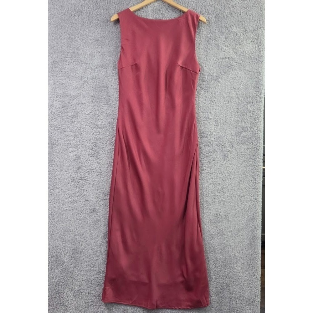 MISSGUIDED Maxi Dress Large Mauve Pink Satin Sleeveles Boat Neck Evening Classic